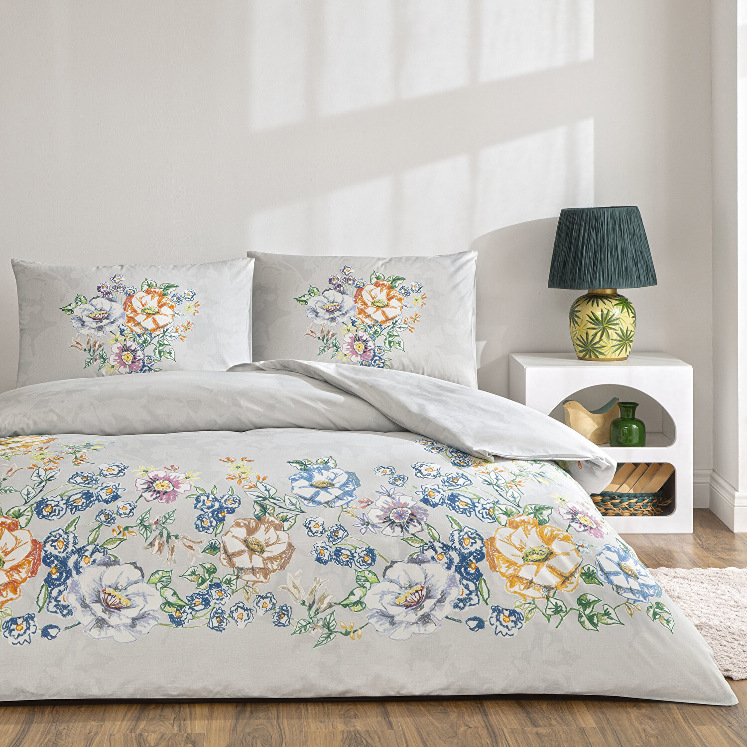 Taç Fiora Ranforce Çift Kişilik Nevresim Takımı Gri