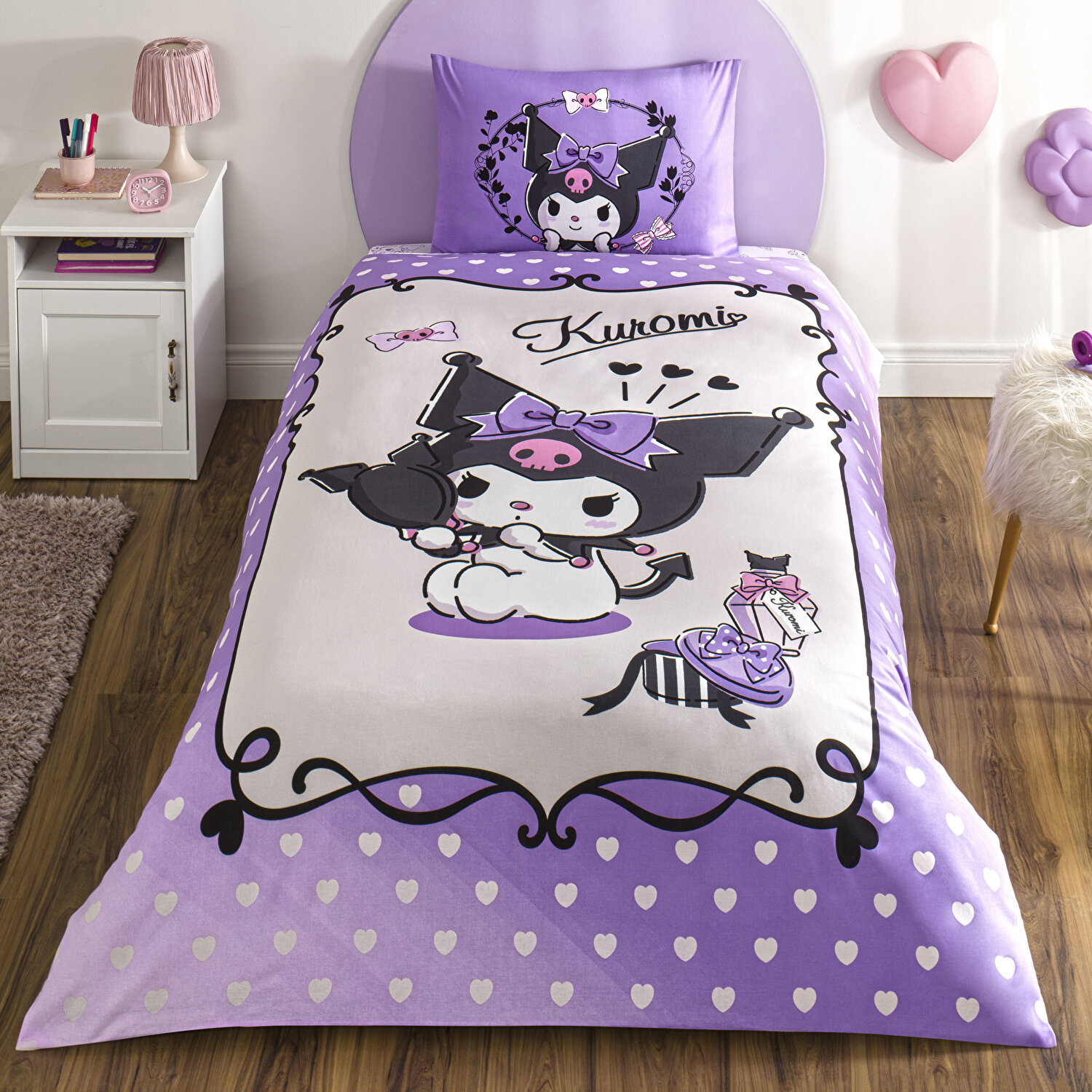 Taç Lisanslı Kuromi Tek Kişilik Pamuk Nevresim Takımı