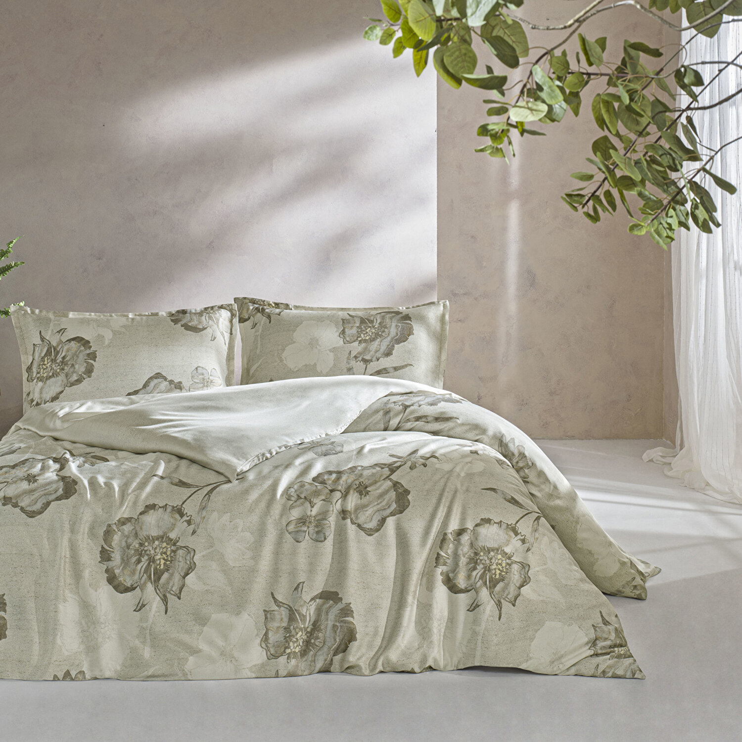 Taç Reborn Primrose Bambu Çift Kişilik Nevresim Takımı Bej