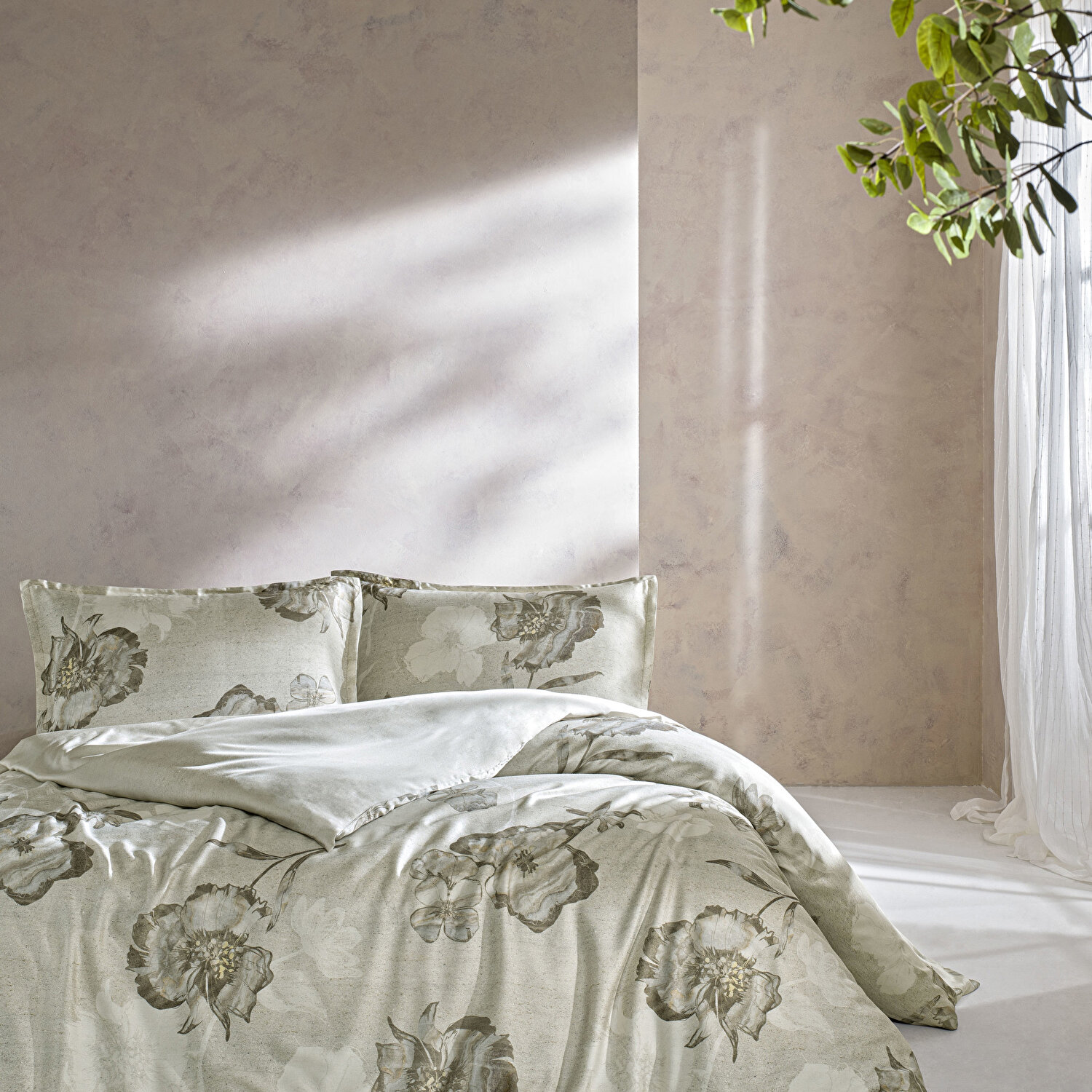 Taç Reborn Primrose Bambu Çift Kişilik Nevresim Takımı Bej