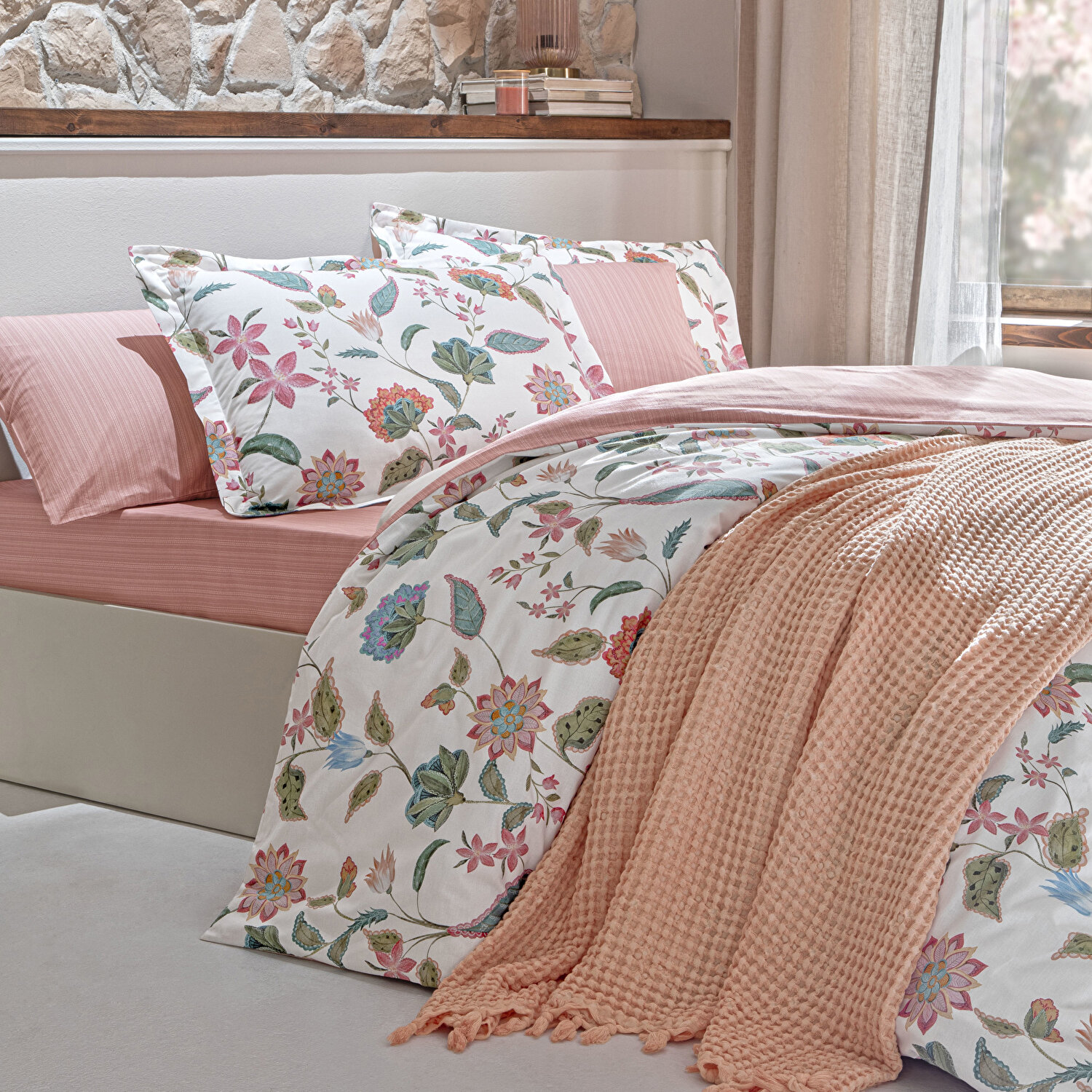 Taç Butik Soleıl Pamuk Çift Kişilik Çarşaf Pudra