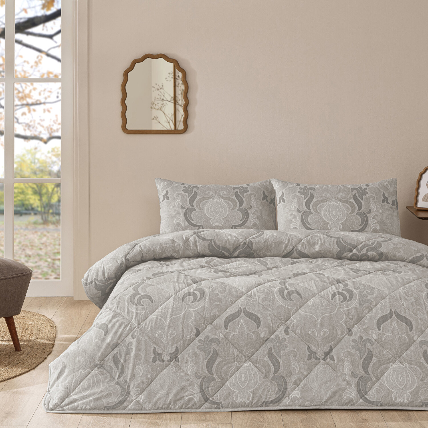 Taç Norellia Ranforce Tek Kişilik Yorgan Seti Gri