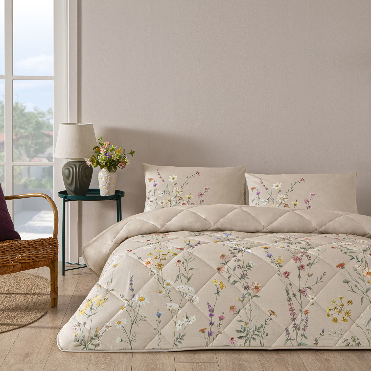 Taç Lunel Ranforce Çift Kişilik Yorgan Seti Bej