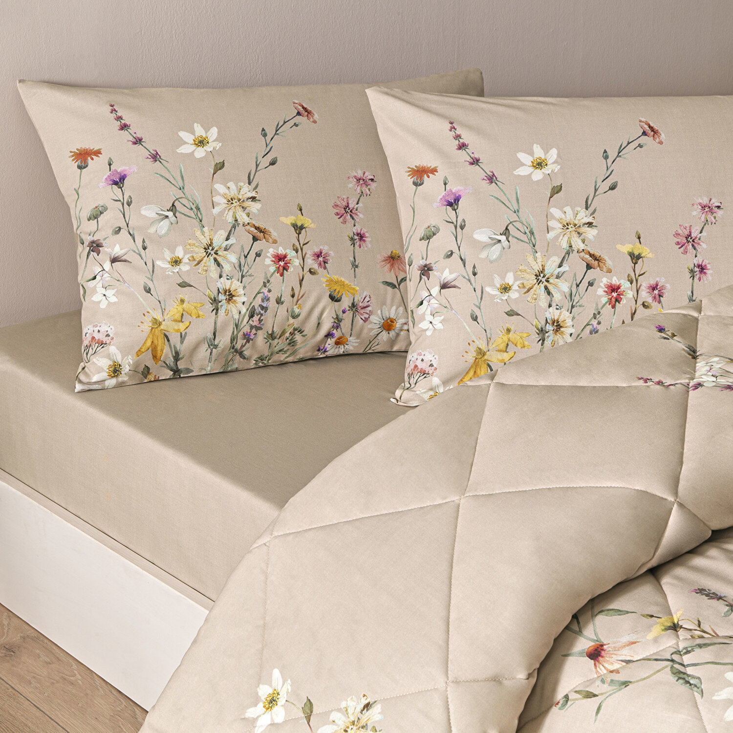 Taç Lunel Ranforce Çift Kişilik Yorgan Seti Bej