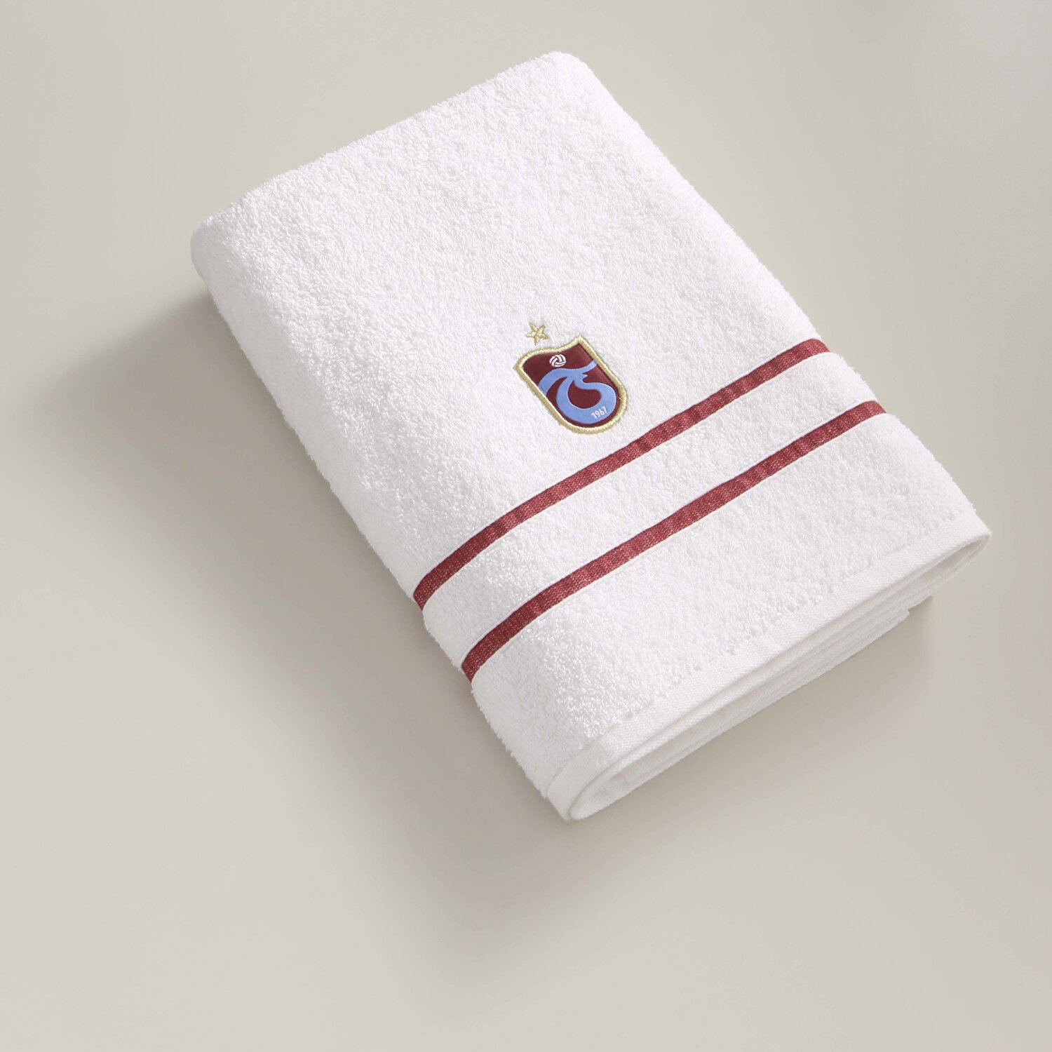 Taç Lisanslı Trabzonspor Arma Pamuk 70x140 cm Banyo Havlusu Beyaz