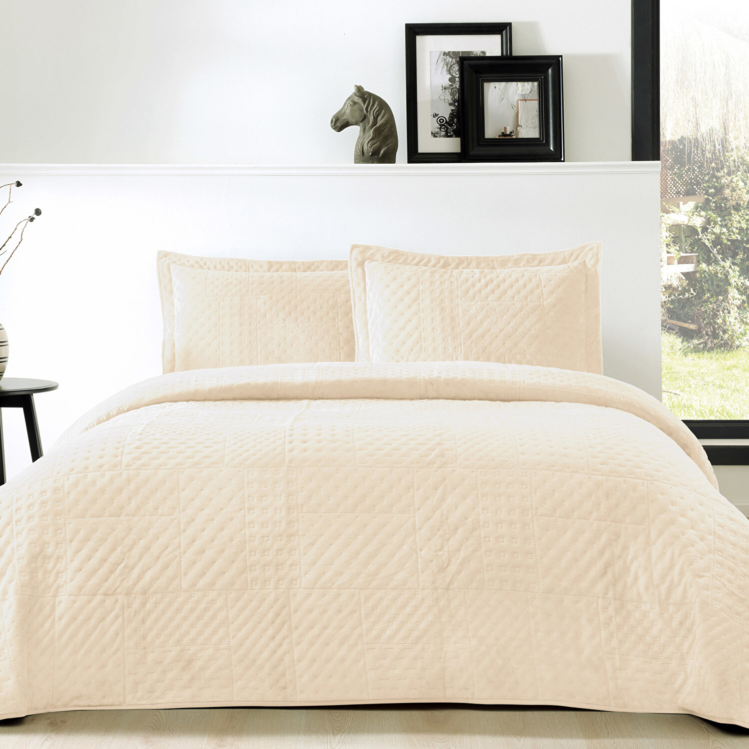 Taç Alvin Çift Kişilik Yatak Örtüsü Seti Bej