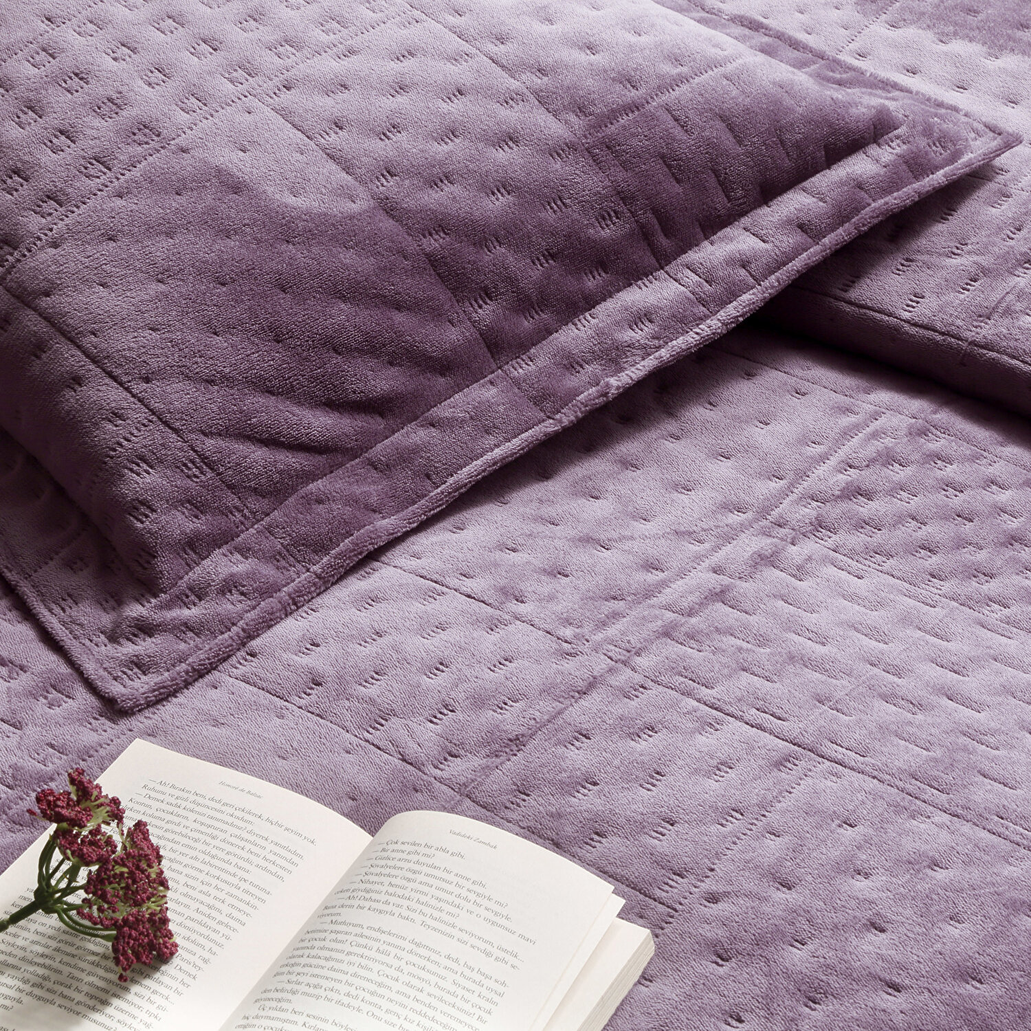 Taç Alvin Çift Kişilik Yatak Örtüsü Seti Mürdüm