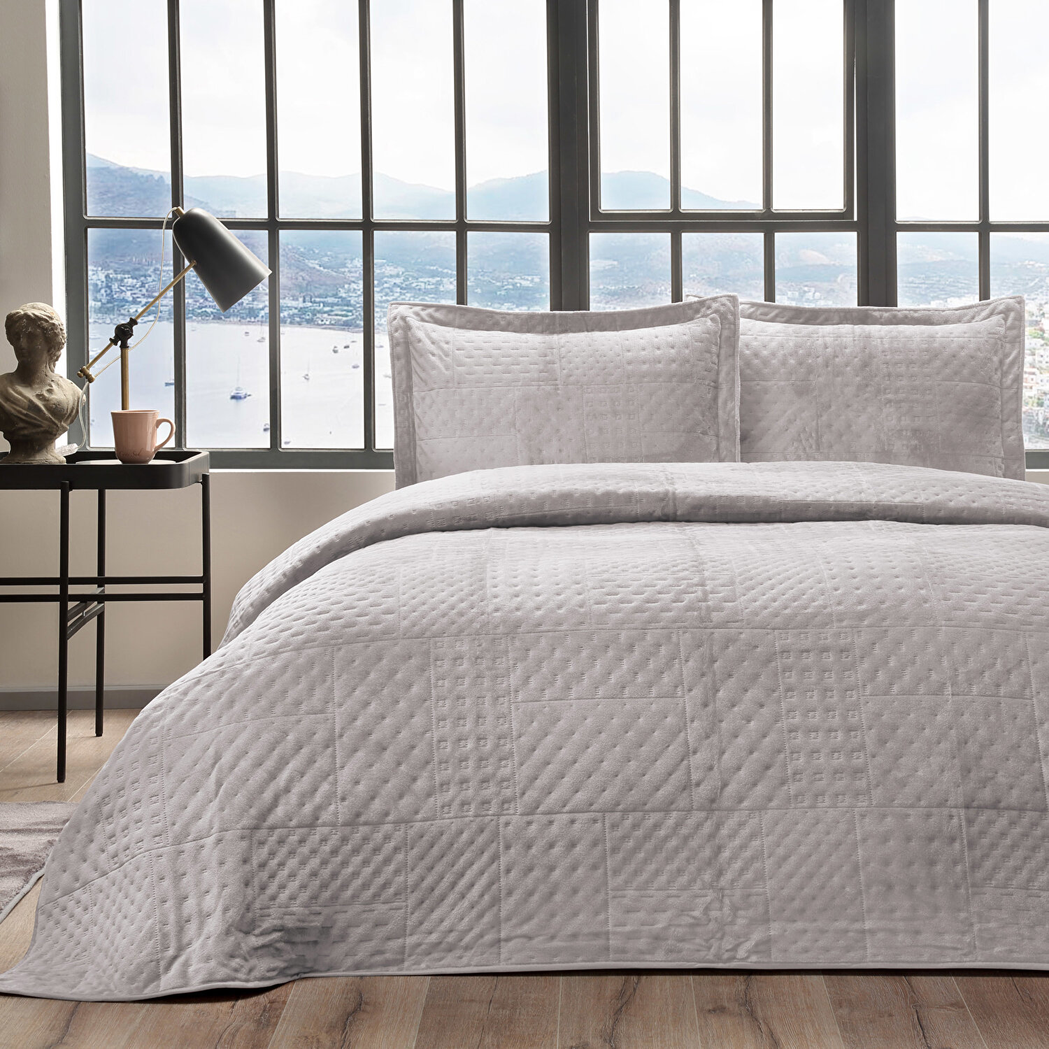 Taç Alvin Çift Kişilik Yatak Örtüsü Seti Mürdüm