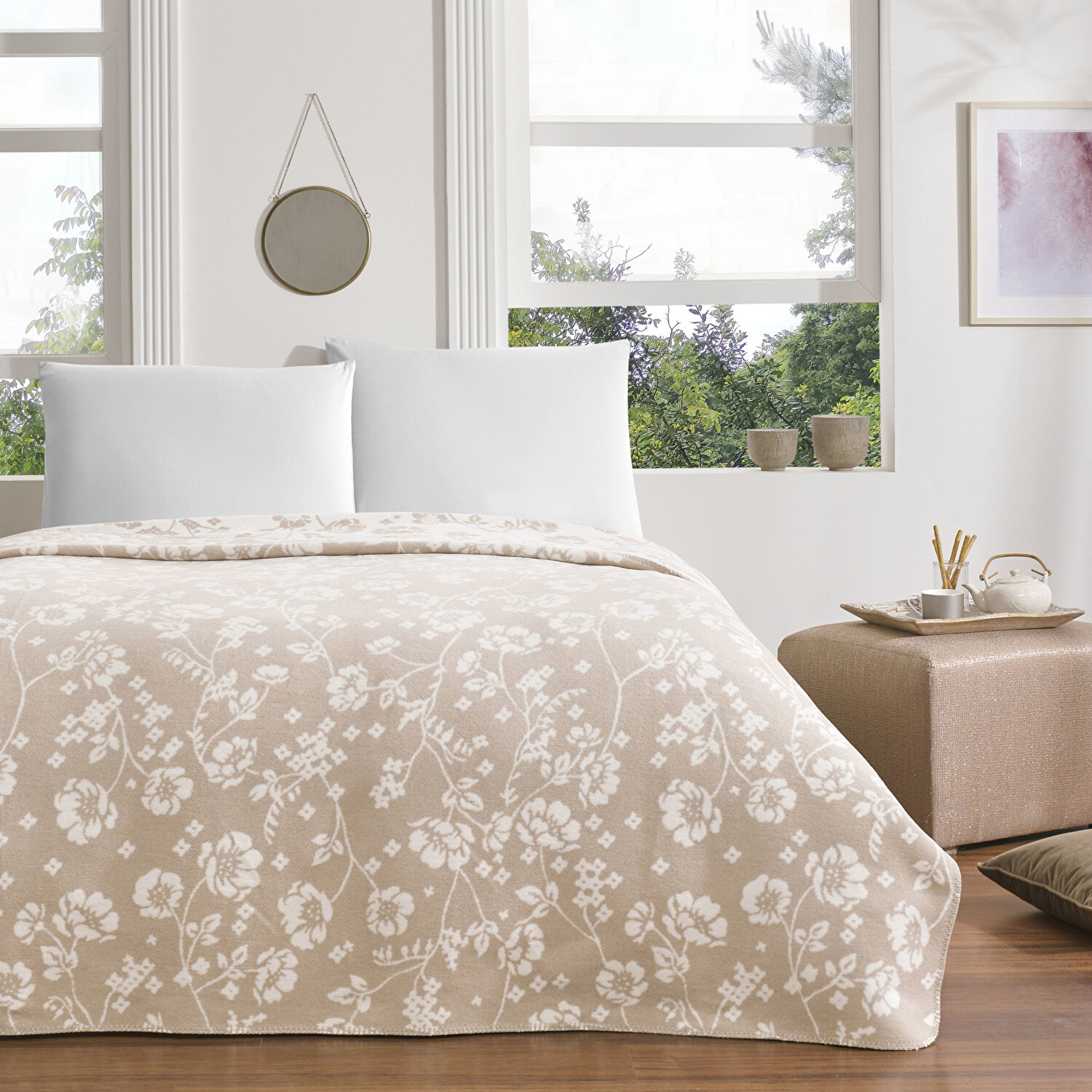 Taç Polly Pamuk Tek Kişilik Battaniye Bej