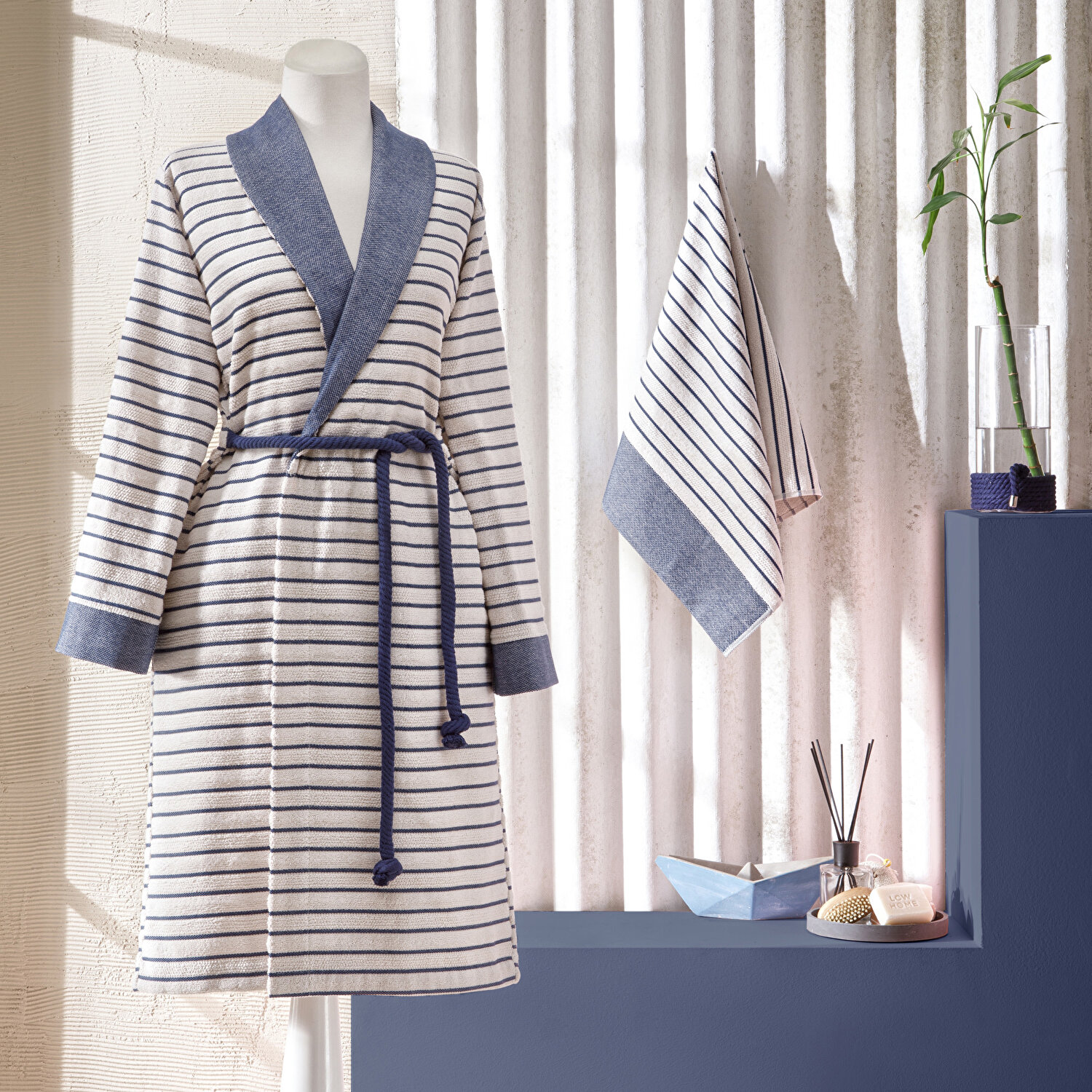 Taç Bamboo Dreams Tek Kişilik Bornoz Set Mavi S/M