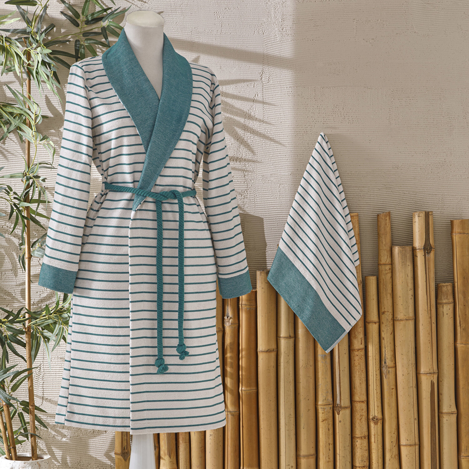 Taç Bamboo Dreams Tek Kişilik Bornoz Set Petrol S/M