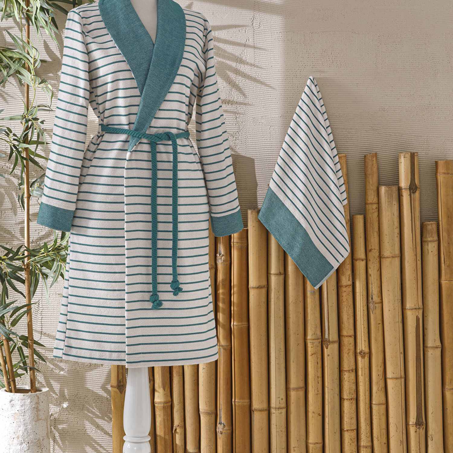 Taç Bamboo Dreams Tek Kişilik Bornoz Set Petrol S/M