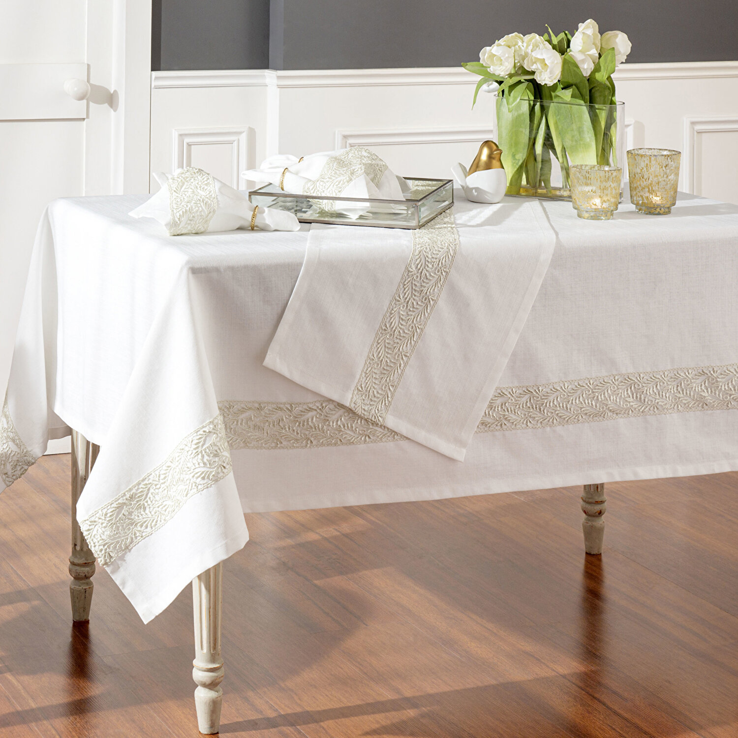 Taç Hedera 18'li Masa Örtüsü Seti Bej