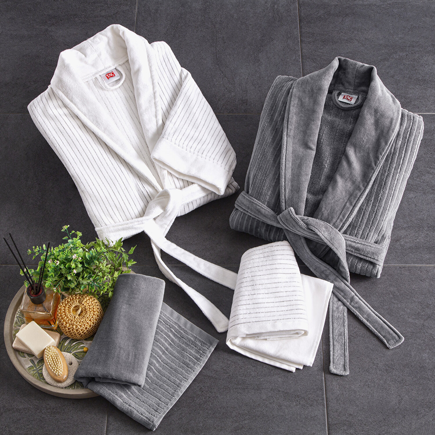 Taç Ritmo Pamuk L/XL Bornoz Set Beyaz