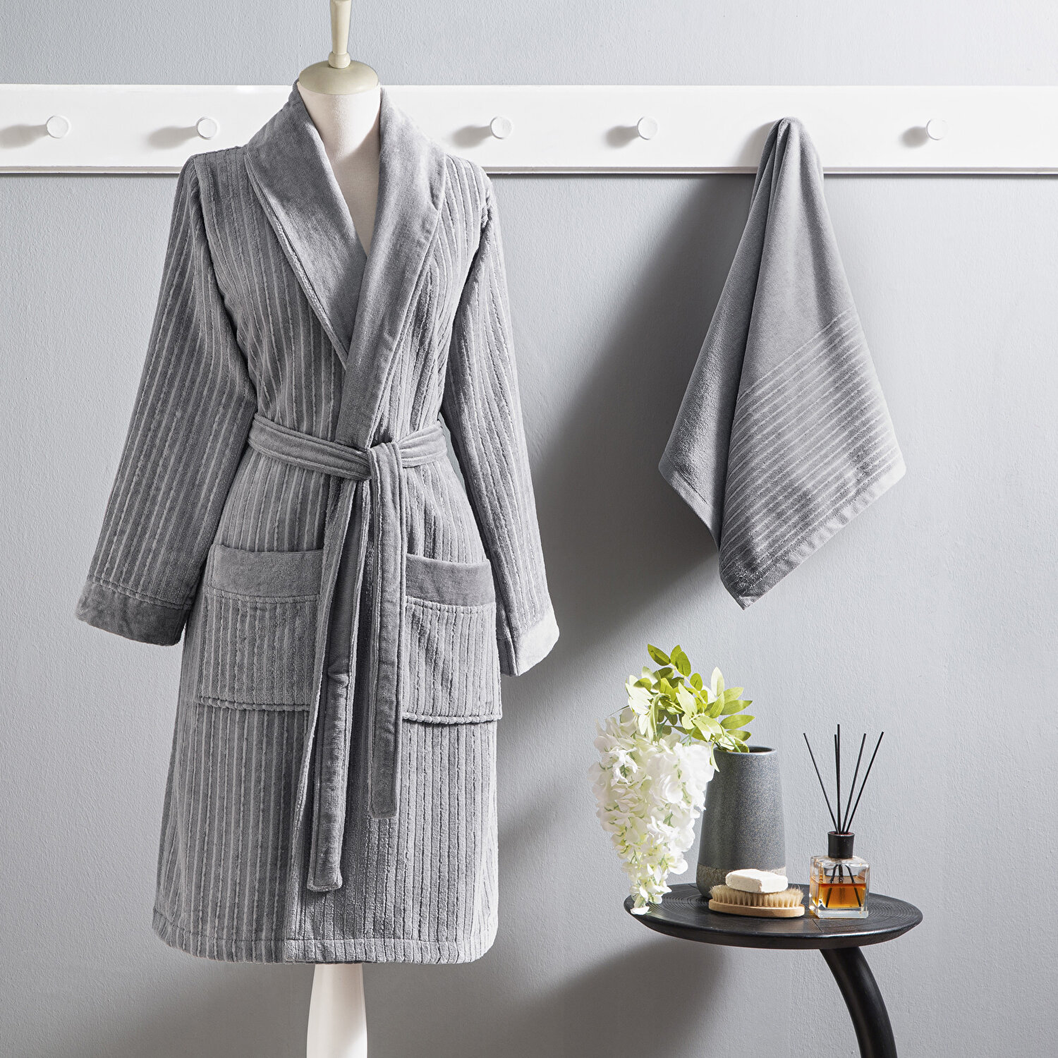 Taç Ritmo Pamuk L/XL Bornoz Set Antrasit