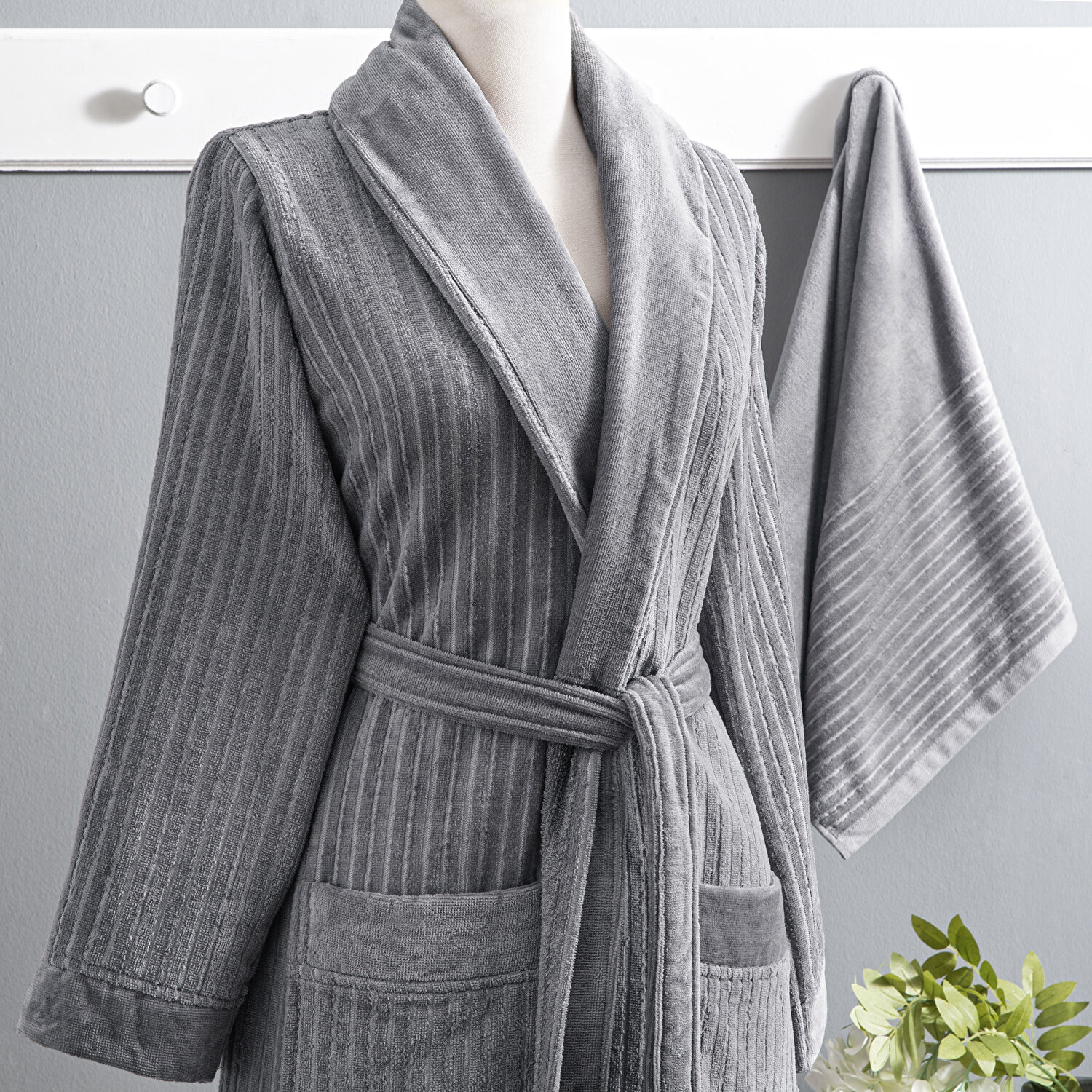 Taç Ritmo Pamuk L/XL Bornoz Set Antrasit