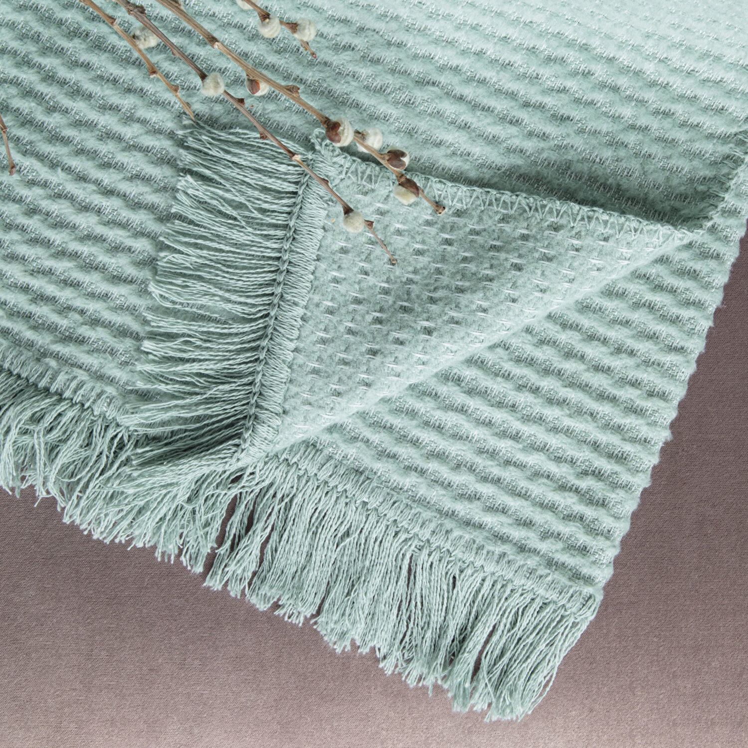 Taç Butik İskandinav Pamuklu Tek Kişilik Battaniye Mint