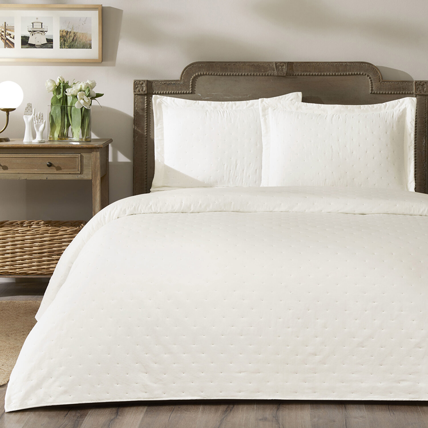 Taç Rita Çift Kişilik Yatak Örtüsü Takımı Ekru