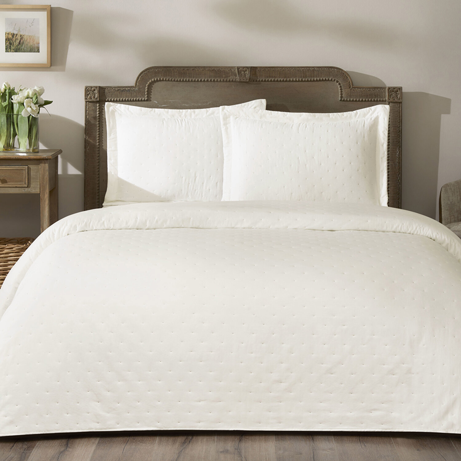 Taç Rita Çift Kişilik Yatak Örtüsü Takımı Ekru