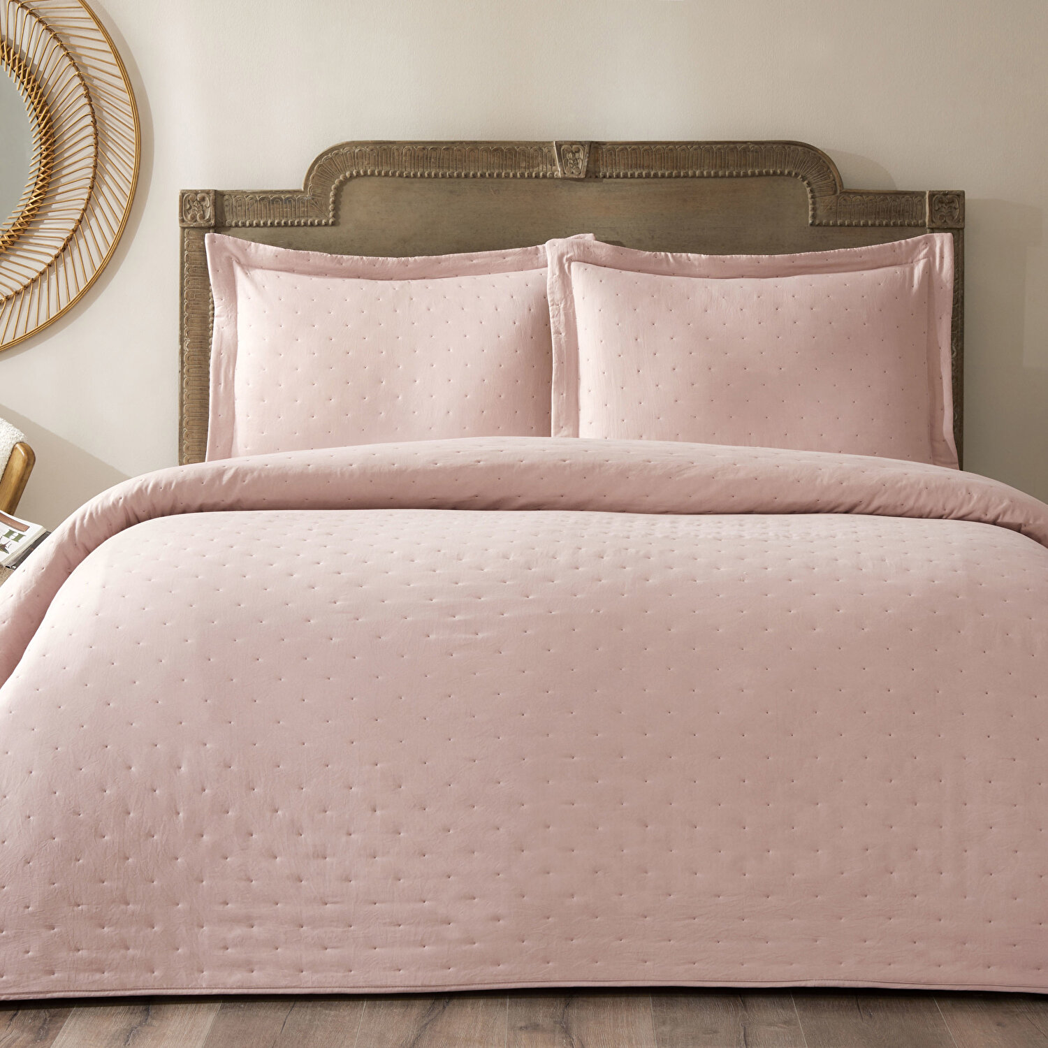 Taç Rita Çift Kişilik Yatak Örtüsü Takımı Pudra