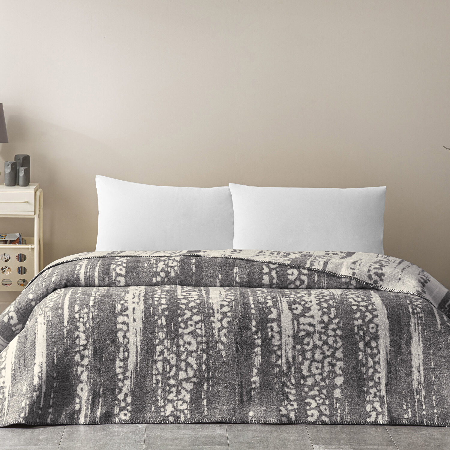 Taç Savanna Pamuk Çift Kişilik Battaniye Gri