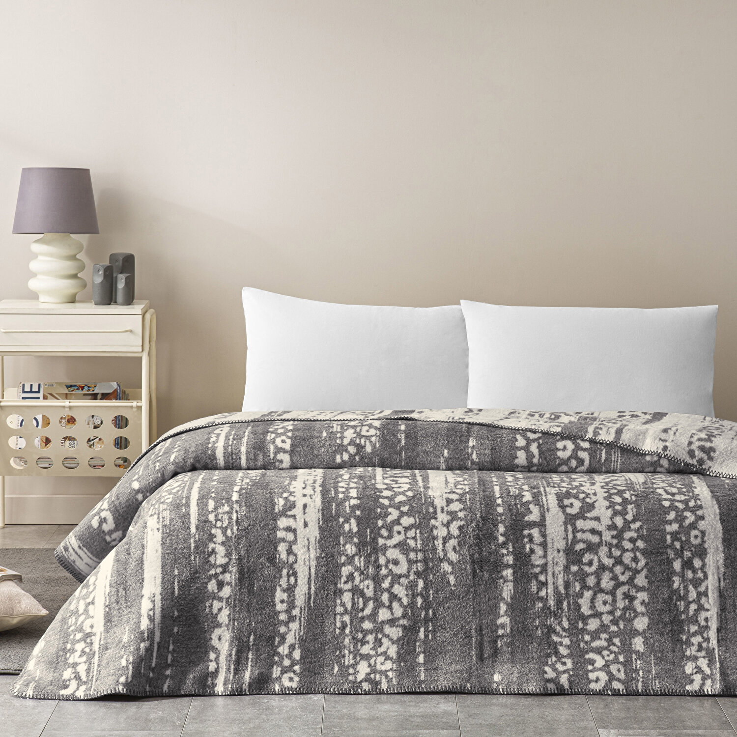 Taç Savanna Pamuk Çift Kişilik Battaniye Gri