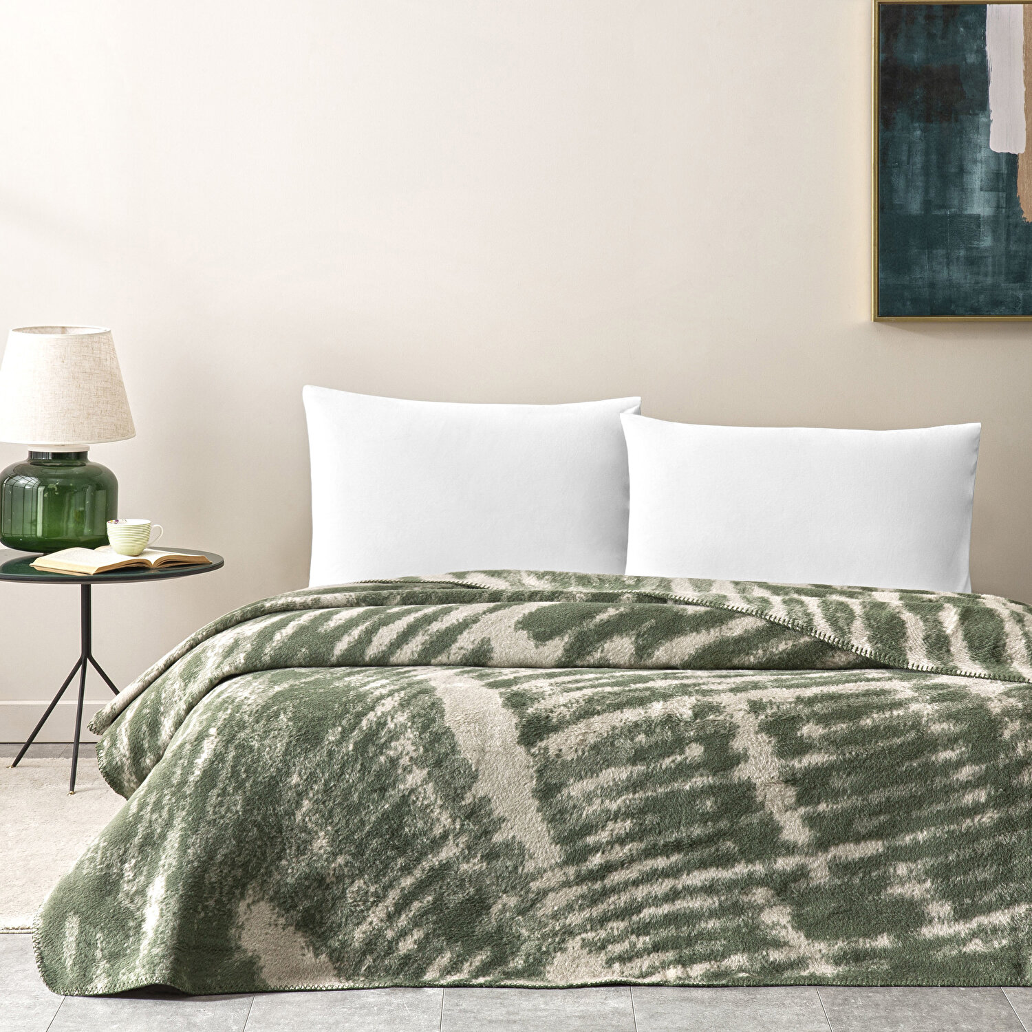 Taç Vivien Pamuk Çift Kişilik Battaniye Haki