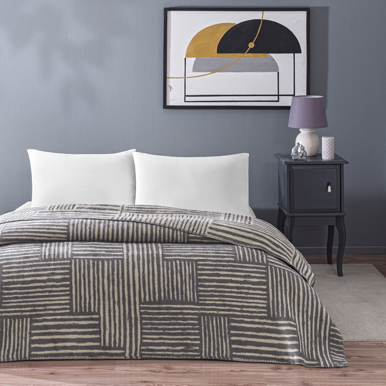 Taç Gable Pamuk Tek Kişilik Battaniye Gri