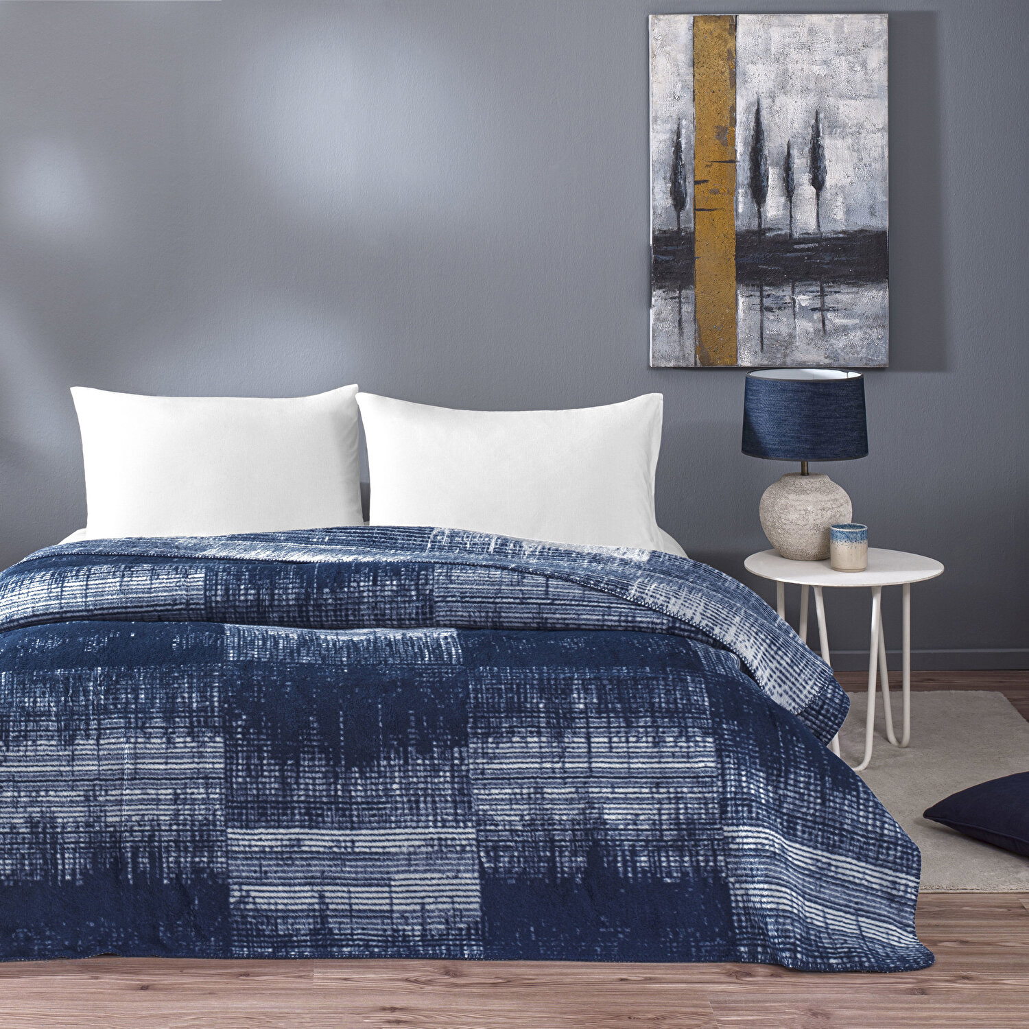 Taç Ziggy Pamuk Çift Kişilik Battaniye Lacivert