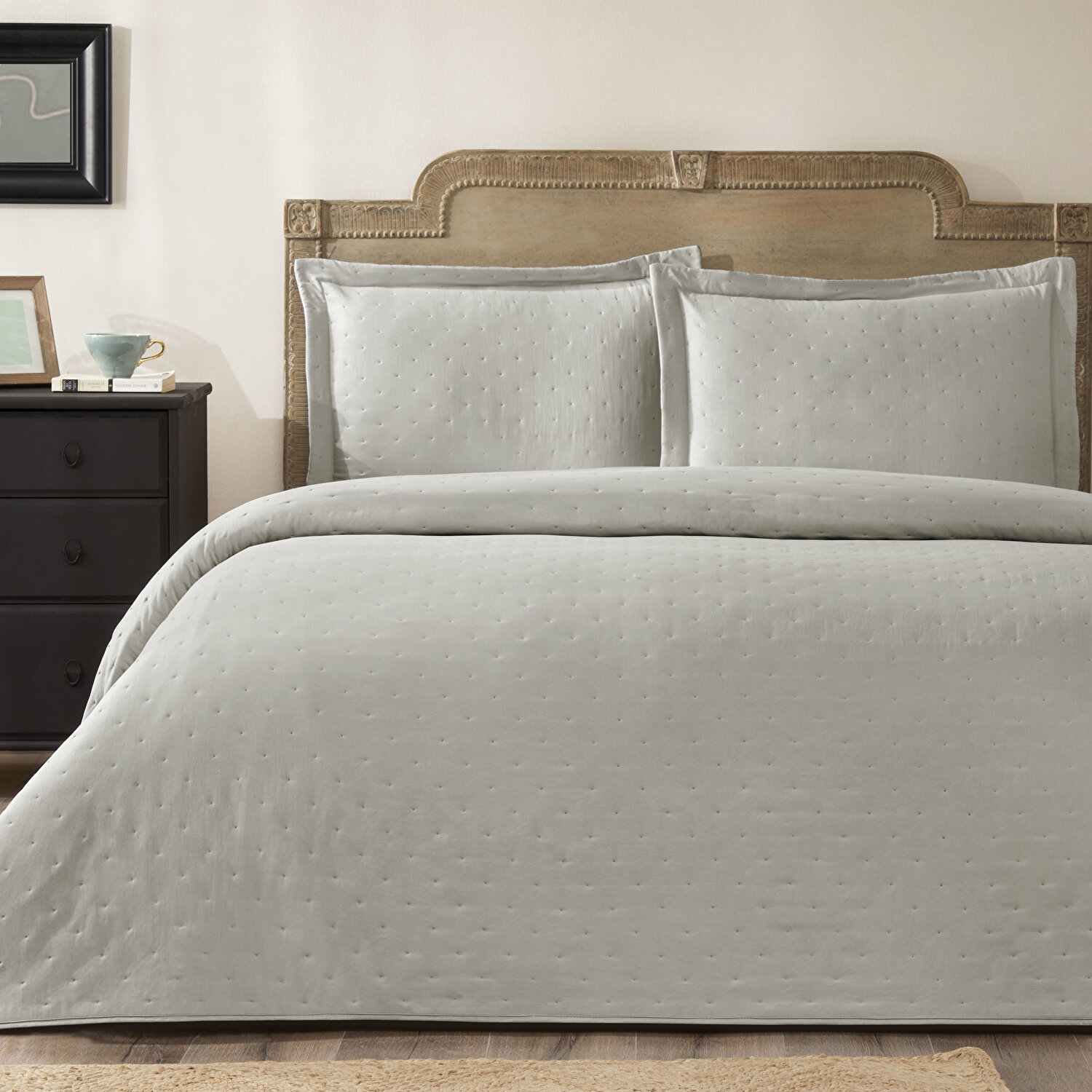 Taç Rita Çift Kişilik Yatak Örtüsü Takımı Gri