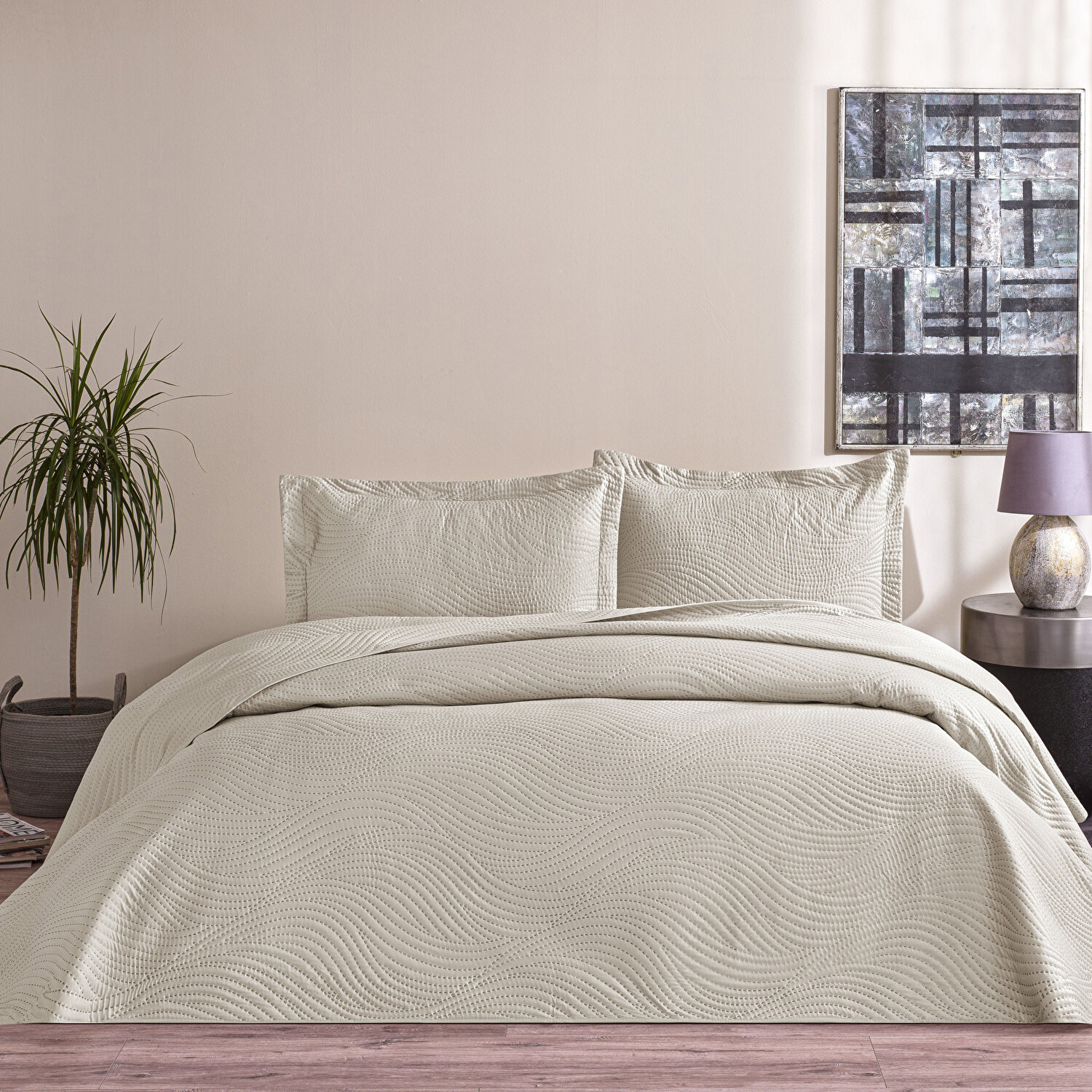 Taç Harlow Çift Kişilik Yatak Örtüsü Takımı Gri