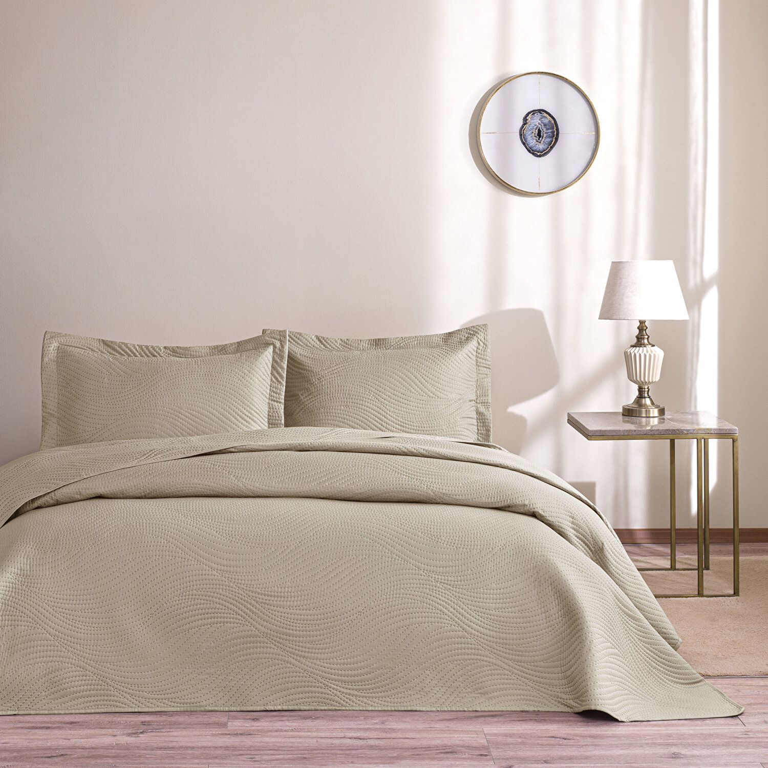 Taç Harlow Tek Kişilik Yatak Örtüsü Takımı Taş