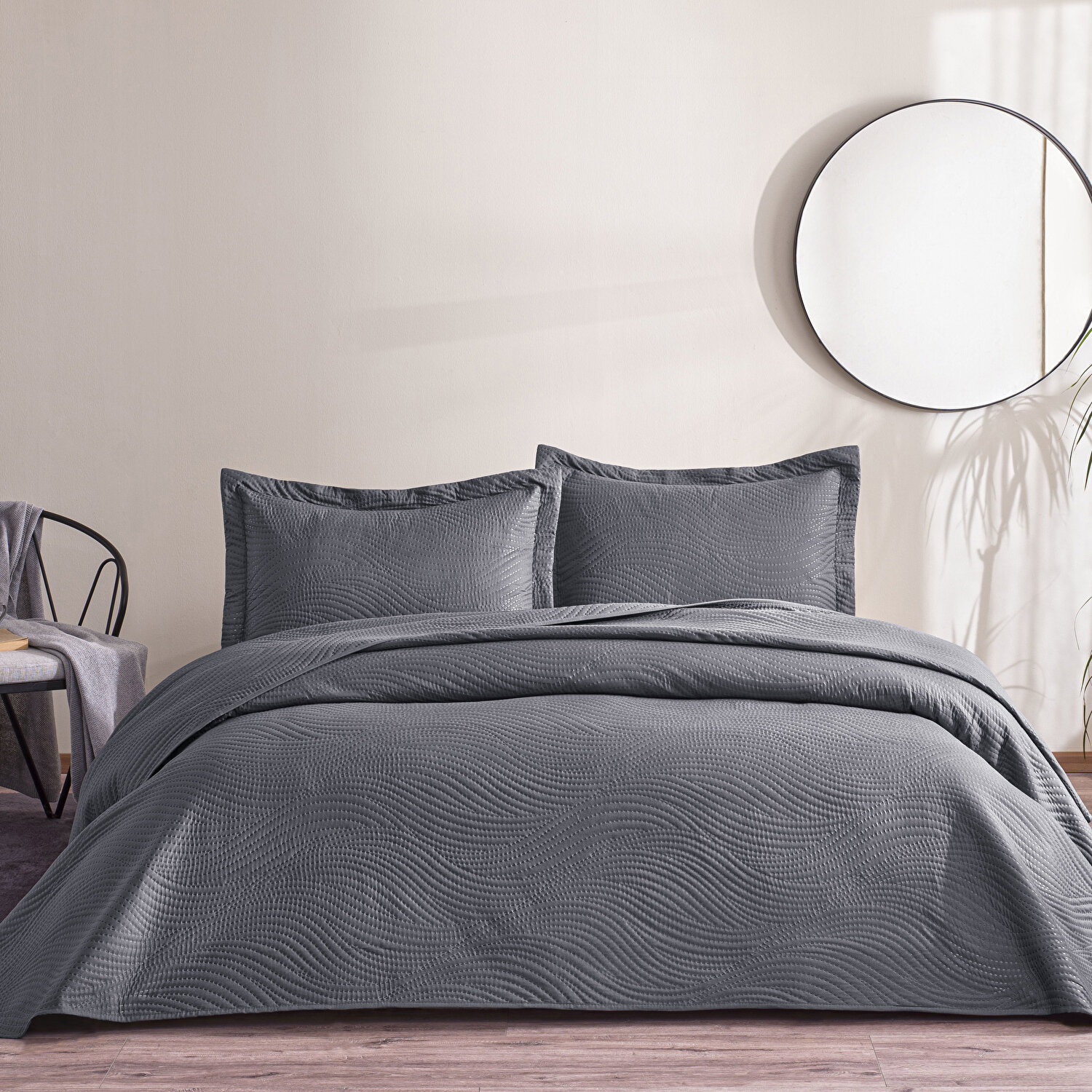 Taç Harlow Tek Kişilik Yatak Örtüsü Takımı Antrasit