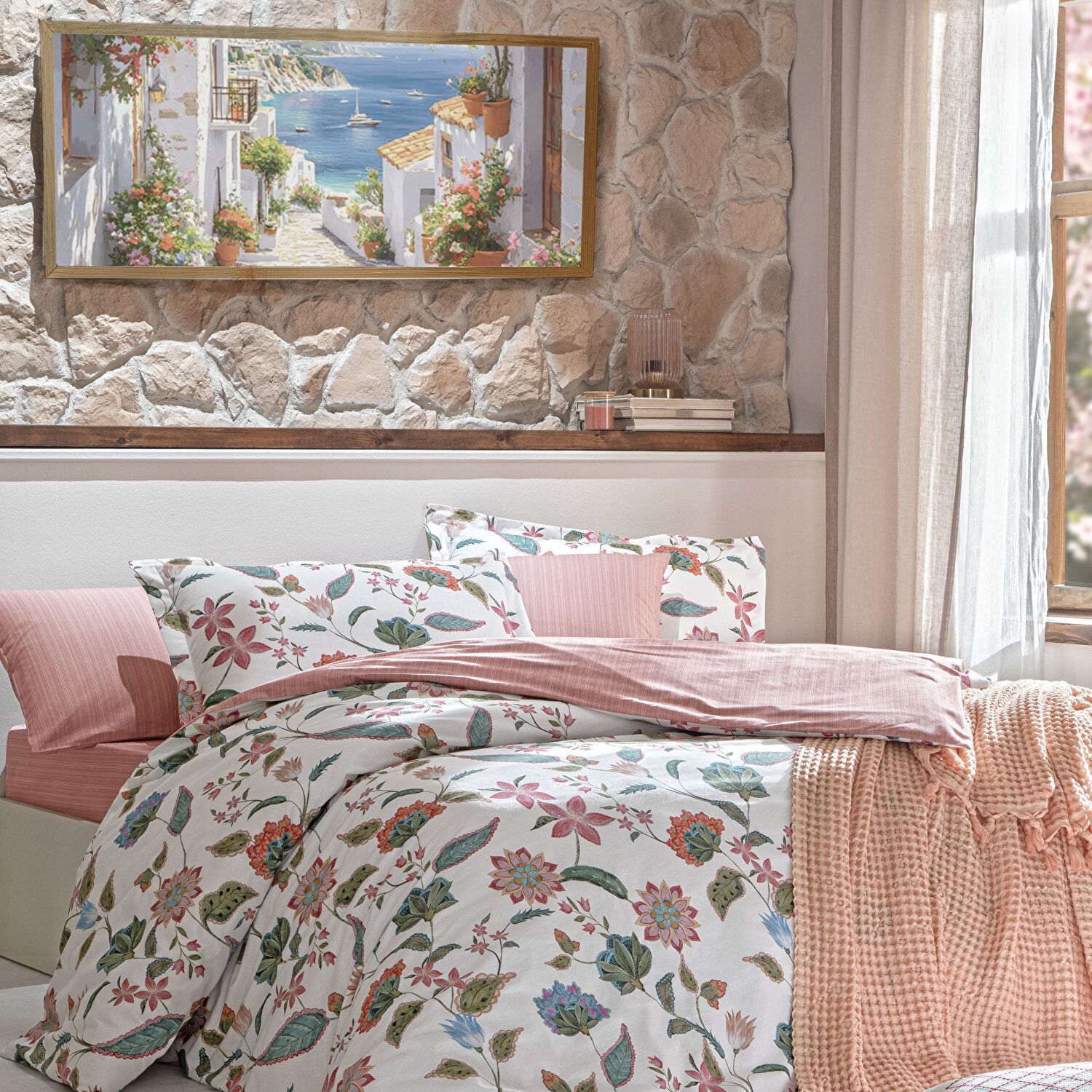 Taç Butik Alaçatı Pike Pamuk Çift Kişilik Pike Somon