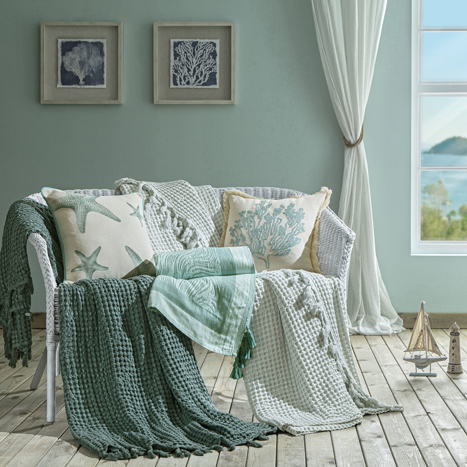 Taç Butik Göcek Throw Turkuaz