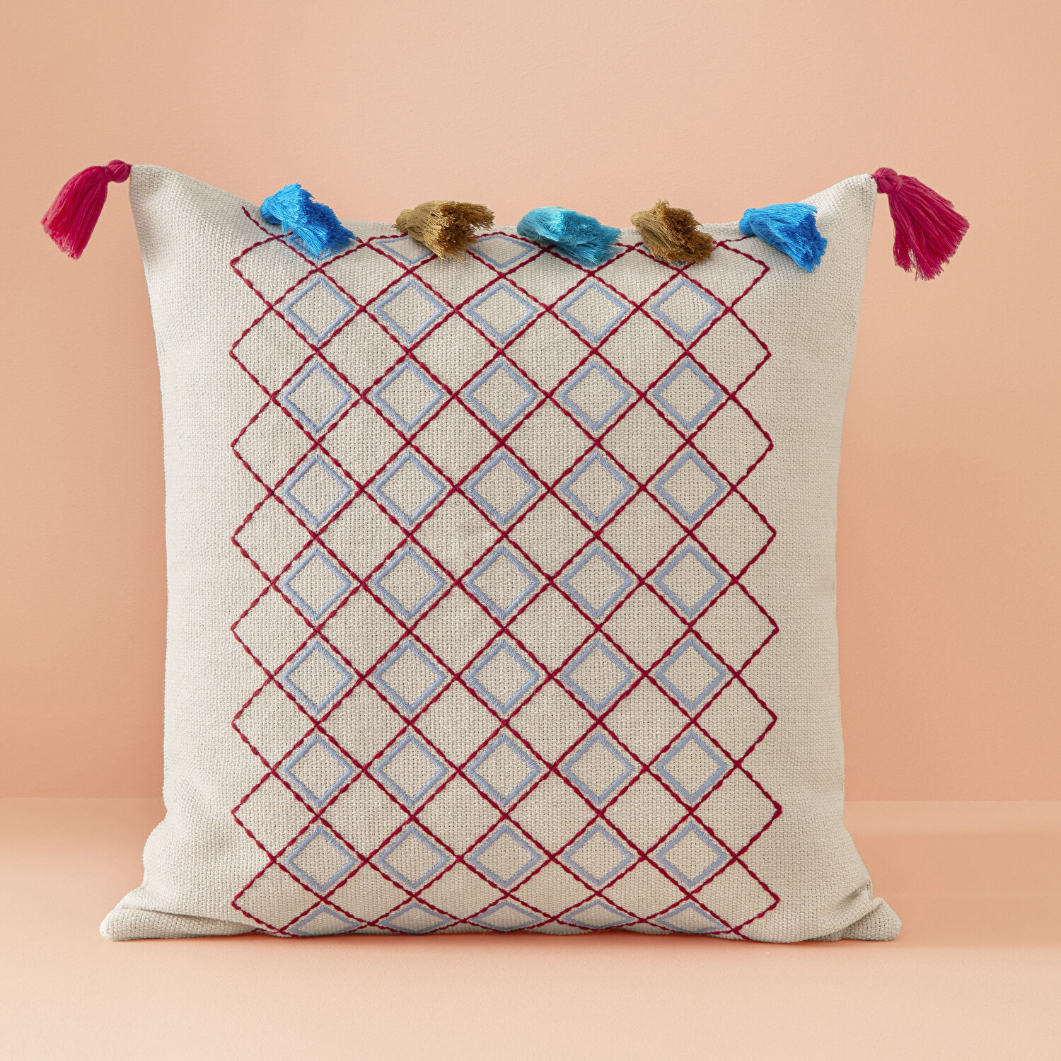 Taç Butik Nakışlı Alaçatı Polyester Kırlent Çok Renkli