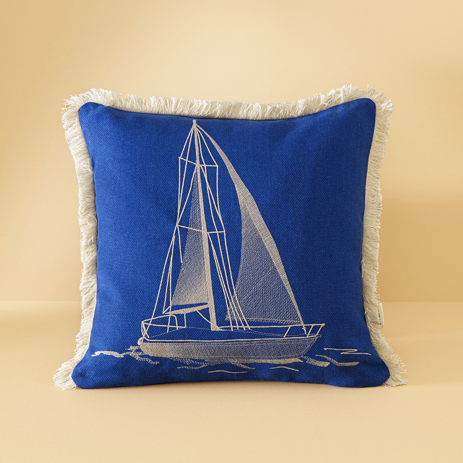 Taç Butik Nakışlı Bodrum Polyester Kırlent Lacivert