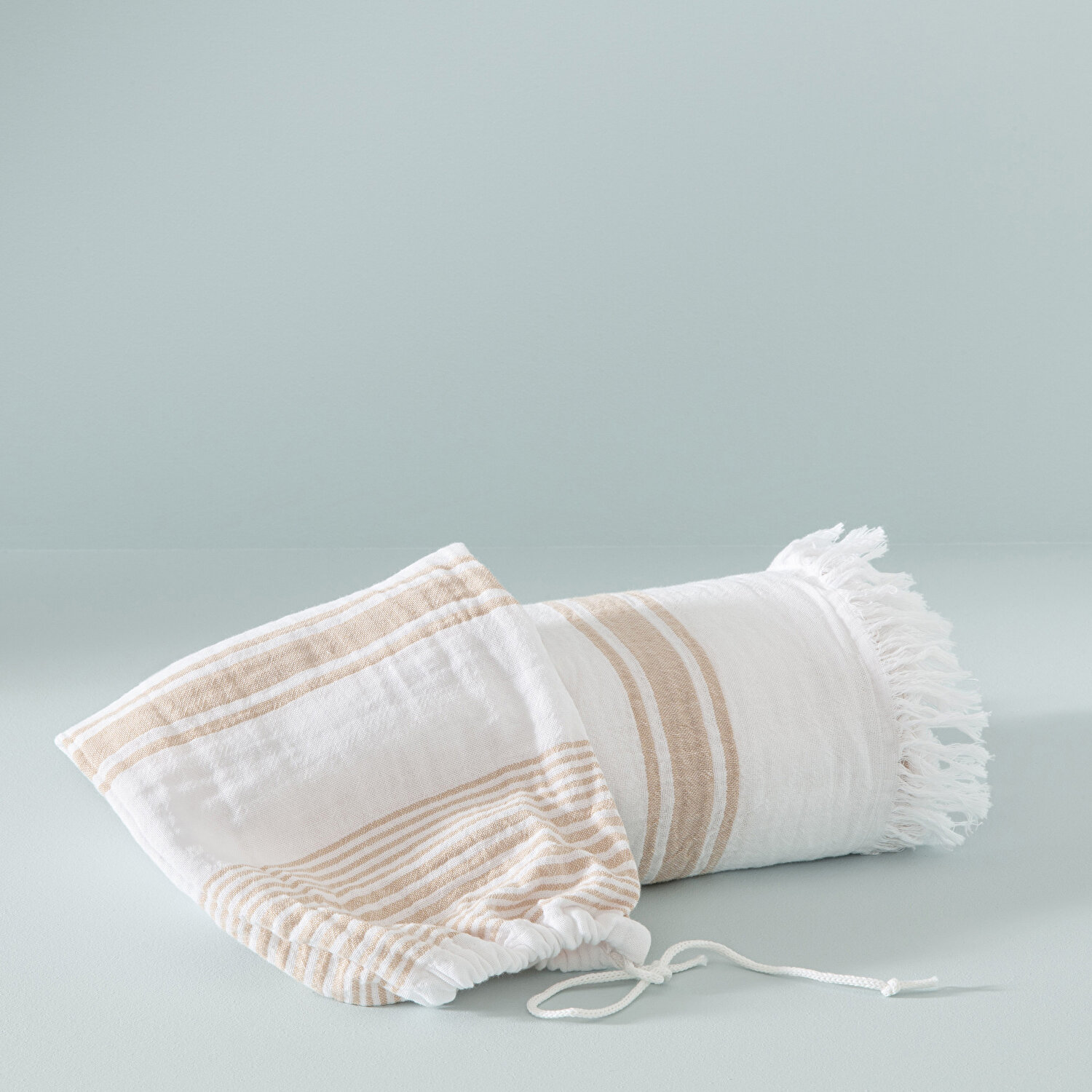 Taç Butik Pamuk Göcek Keseli Peştamal Taba