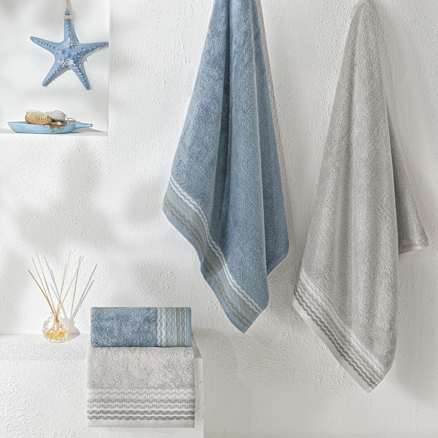 Taç Art Pure Cotton Pamuk Hamam Seti Gri Mavi