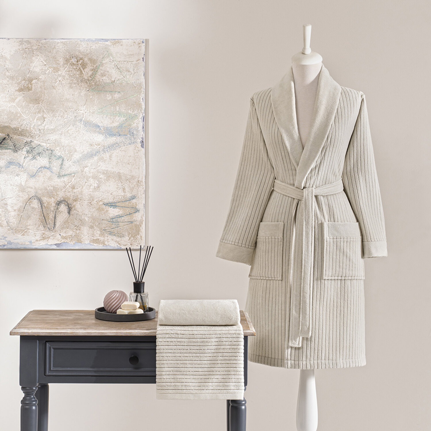 Taç Ritmo Pamuk Bornoz Seti Seti Taş L