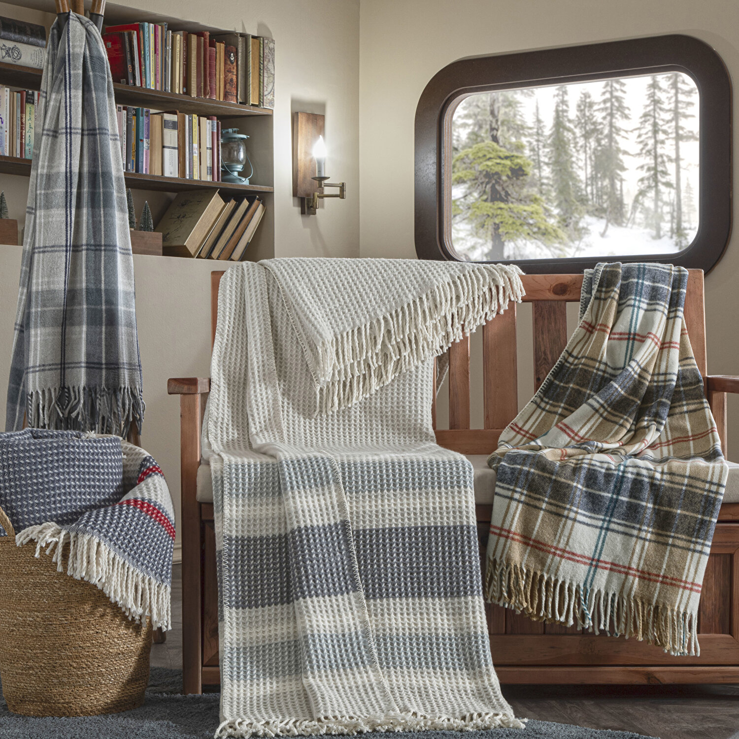 Taç Butik Doğu Ekspresi Pamuklu Çift Kişilik Battaniye Mavi