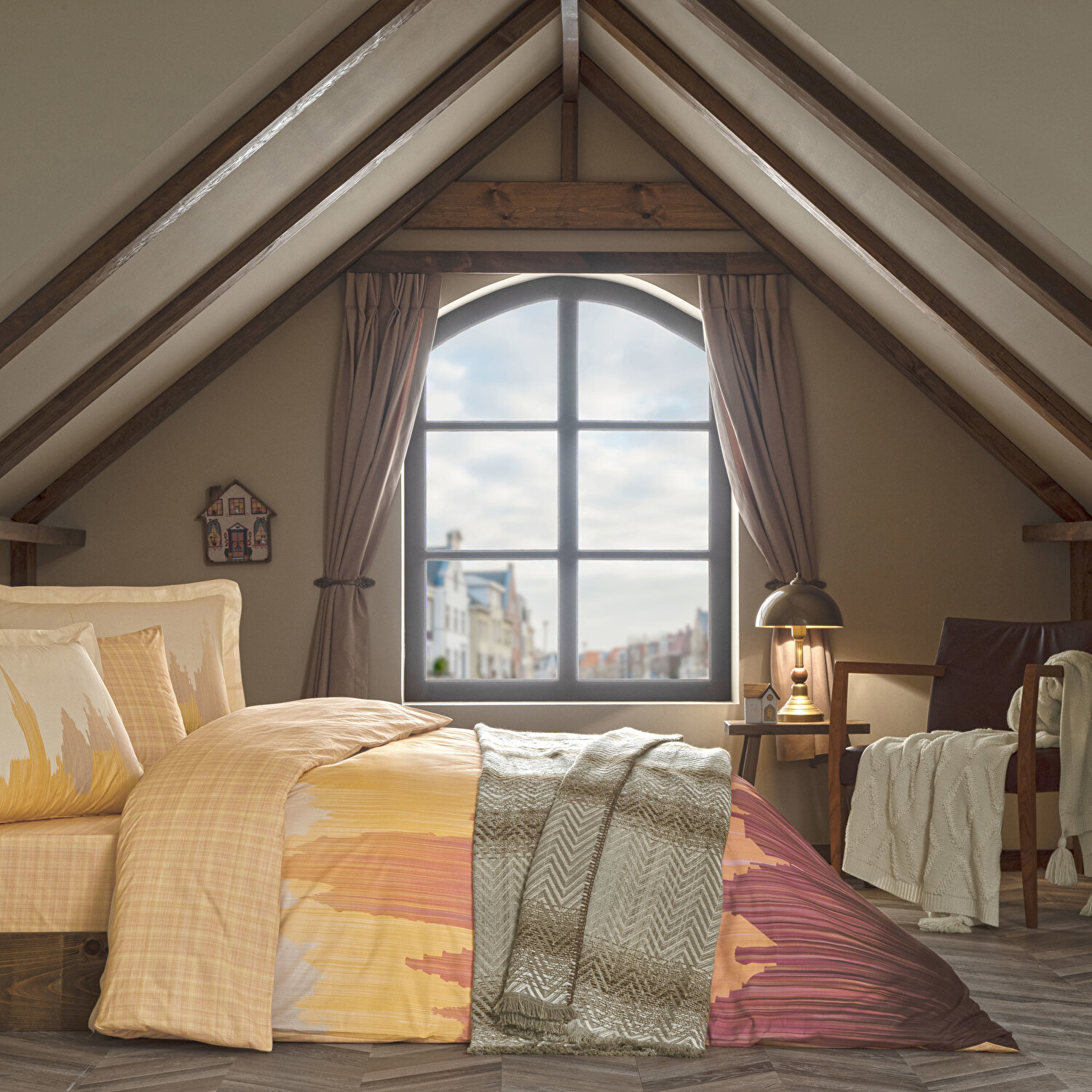 Taç Butik Brüj Pamuklu Çift Kişilik Battaniye Bej