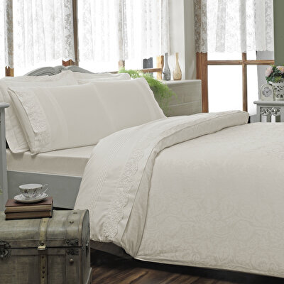 Taç Alida Jakar Çift Kişilik Nevresim Takımı Ekru