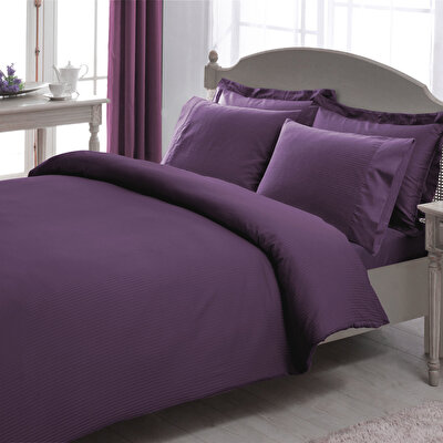 Taç Stripe Premium Basic King Size Nevresim Takımı Mürdüm