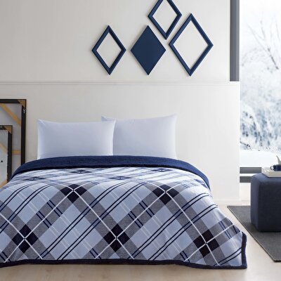 Taç Rialta Çift Kişilik Battaniyeli Çarşaf Seti Mavi