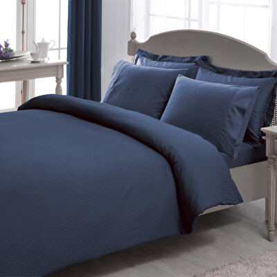 Taç Stripe Premium Basic King Size Nevresim Takımı Lacivert