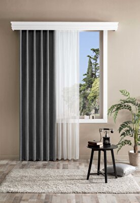 Taç Bright Hazır Fon Perde Koyu Gri 150x260 cm