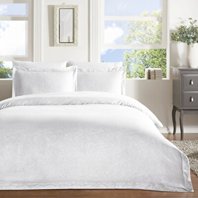 Taç Blanca Jakar Çift Kişilik Nevresim Takımı Beyaz