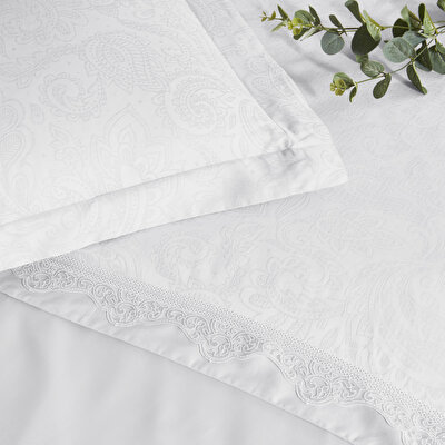 Taç Blanca Jakar Çift Kişilik Nevresim Takımı Beyaz