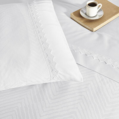 Taç Sambre Jakar Çift Kişilik Nevresim Takımı Beyaz